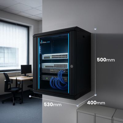 10. Extralink LITE 9U 530X400 Wandmontage-Rackschrank Schwarz Wandmontageschrank