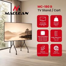 MACLEAN TV-STÄNDER / -WAGEN FÜR MACLEAN FERNSEHER, AUF ROLLEN, 37-80", MAX. BELASTUNG 50 KG, MAX. VESA 600X400, SCHWARZ, MC-180