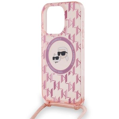 5. Karl Lagerfeld IML Crossbody Monogram Karl & Choupette Head MagSafe-Hülle für iPhone 15 Pro – Rosa