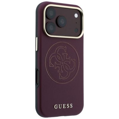 4. Guess Perforierte 4G Gold Logo Magsafe Hülle für iPhone 18 Pro / 17 Pro - Burgunderrot