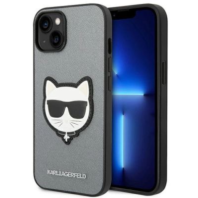 Karl Lagerfeld Saffiano Choupette Head Patch Hülle für iPhone 14 - Silber