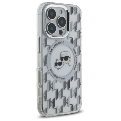 4. Karl Lagerfeld IML Monogram Karl & Choupette Head MagSafe Hülle für iPhone 16 Pro – transparent