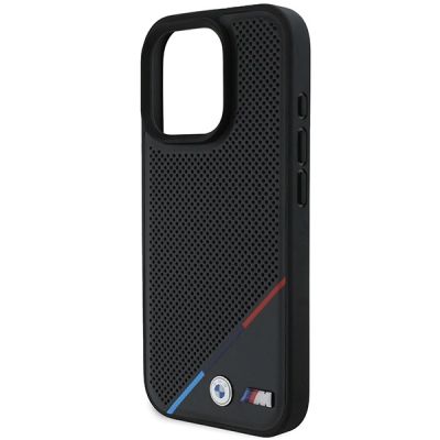 6. BMW M Perforierte Tricolor Line MagSafe Hülle für iPhone 16 Pro - Schwarz