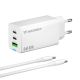 Wozinsky GaN 65W Ladegerät mit USB-A 2xUSB-C Anschlüssen mit 65W USB-C Kabel - Weiß