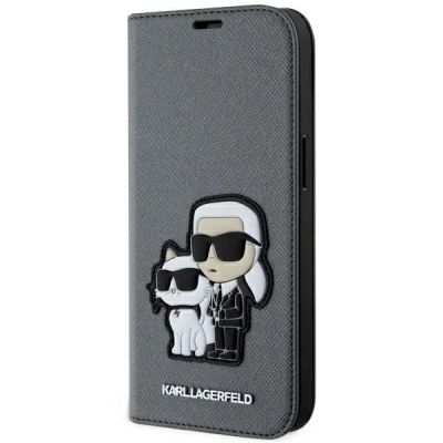 Karl Lagerfeld KLBKP14SSANKCPG iPhone 14 6.1" Bücherregal Silber/Silber Saffiano Karl & Choupette