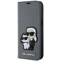 Karl Lagerfeld KLBKP14SSANKCPG iPhone 14 6.1" Bücherregal Silber/Silber Saffiano Karl & Choupette