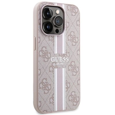 4. Guess 4G Printed Stripes MagSafe-Hülle für iPhone 15 Pro – Rosa