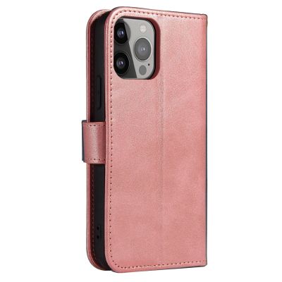 4. Brieftaschen-Hülle mit Ständer für iPhone 15 Pro Magnethülle – Rosa