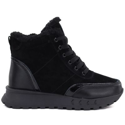 2. Damen-Lederstiefeletten mit Plateausohle, schwarz Jezzi 26BT17-488