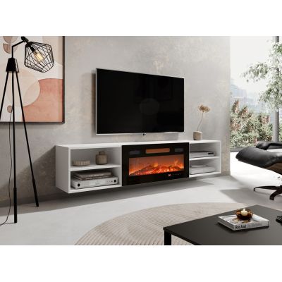 9. POLO TV-Schrank 180x33x39 weiß + schwarzer Kamin