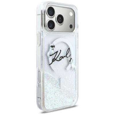 4. Karl Lagerfeld Flüssigglitzer-MagSafe-Hülle mit Karl-Schriftzug-Logo für iPhone 17 Pro Max – Transparent