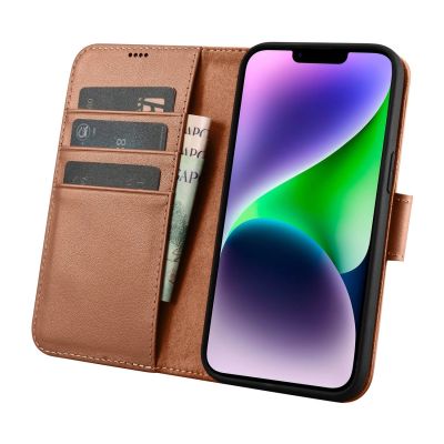 3. iCarer Wallet Case 2in1 Hülle iPhone 14 Lederhülle mit Klappe Anti-RFID braun (WMI14220725-BN)