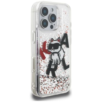 4. Karl Lagerfeld Liquid Glitter Choupette Logo Hülle für iPhone 16 Pro Max – Transparent