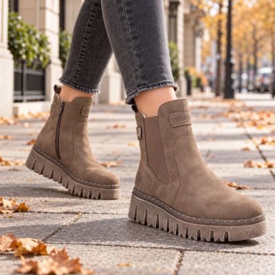 5. Bequeme beige Damen-Stiefeletten mit Keilabsatz Rieker Z8960-25