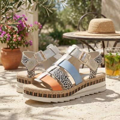 8. Rieker V7904-90 Damen-Keilsandalen aus Leder