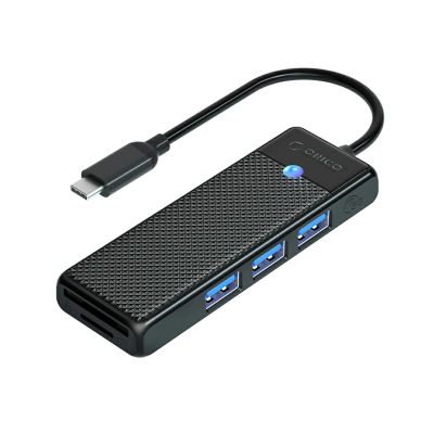 Orico PAPW3AT-C3 USB-Hub mit 4 Anschlüssen (3x USB-A 3.0) und microSD/SD-Kartenleser (0,15 m) – Schwarz