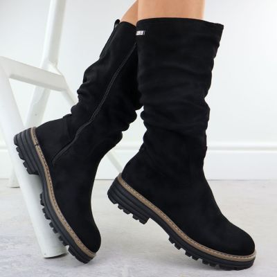 3. Damenstiefel, gefüttert, gerafft, schwarz M.Daszyński SA259-3