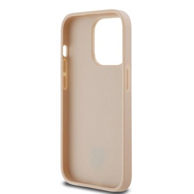 7. DKNY Lederhülle mit kariertem Monomuster und bedruckten Streifen für iPhone 14 Pro – Rosa