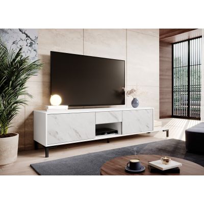 3. TV-Schrank MARMO 2D1S1K 195x40xH47,5 weiß matt/weißer Marmor