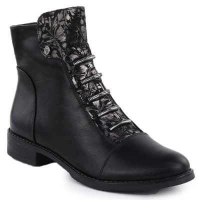 8. Damen-Stiefeletten mit Blumenmuster, schwarz, Jezzi ASA62-16