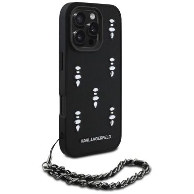3. Karl Lagerfeld Saffiano Crystals w/Chain iPhone 16 Pro Max Hülle - Schwarz