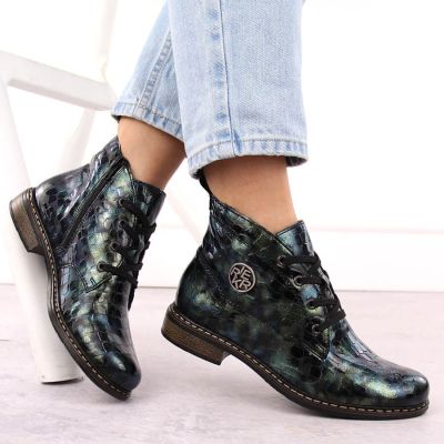 43. Damen-Lackstiefeletten in grüner Kroko-Optik Rieker 71205-90