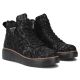 4. Schwarze Damen-Ankle-Boots aus Leder mit Keilabsatz und Blumenmuster, Filippo DBT6452