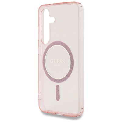 6. Guess Glitter Circle Classic Logo MagSafe Hülle für Samsung Galaxy S25 Pink