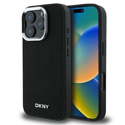 DKNY Plain Silver Logo MagSafe Hülle für iPhone 16 Pro – Schwarz