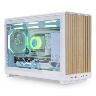 5. Lian Li DAN A3-mATX PC-Gehäuse Wood Edition, gehärtetes Glas, Micro-ATX – Buche, Weiß