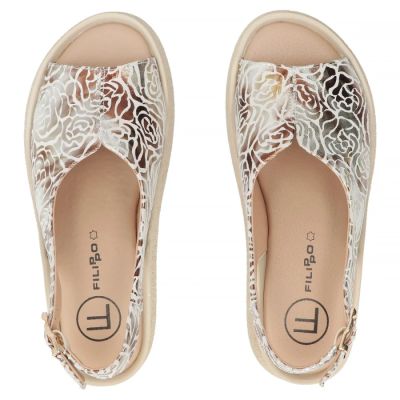 5. Damen-Keilsandalen aus Leder, goldfarben, Filippo DS7581