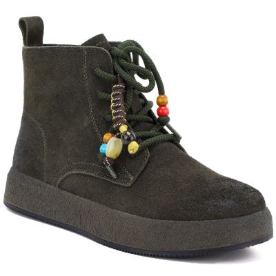 5. Damen-Ankle-Boots aus Leder mit dicken Sohlen, grün Artiker 59C1132