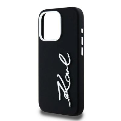 6. Karl Lagerfeld Silikon Metall Script Logo iPhone 15 Pro Max Hülle - Schwarz