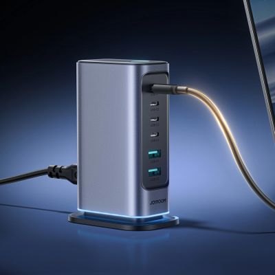 8. Joyroom JR-TCM02 Multiport-GaN-Ladegerät 65W EU 4x USB-C 2x USB-A - Dunkelgrau