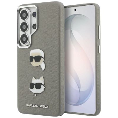 Karl Lagerfeld Saffiano Doppelkopf-Metallhülle für Samsung Galaxy S26 Ultra – Silber