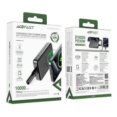 5. Acefast M10 magnetische Powerbank 2x USB-C PD 30W mit 15W induktivem Laden und USB-C-Kabel - Schwarz
