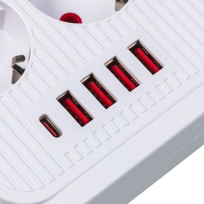 6. MACLEAN Steckdosenleiste, Verlängerungskabel mit 6 Steckdosen + 4 USB-Anschlüssen, 110–240 V Wechselstrom, 50/60 Hz, max. 2,1 A, 2500 W, 1,5 m, Weiß, MCE389W