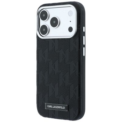 2. Karl Lagerfeld MagSafe Hülle mit Logo aus genarbtem Monoharz für iPhone 17 Pro / 18 Pro – Schwarz