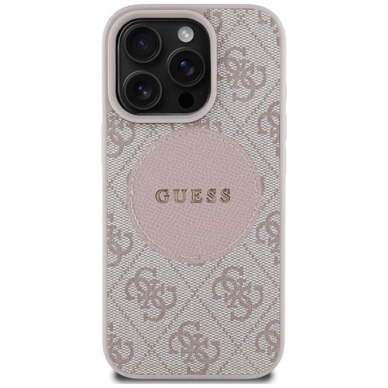 3. Guess 4G Circle Classic Logo MagSafe iPhone 16 Pro Hülle - Rosa