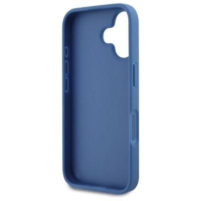 6. Guess Leder-Umhängetasche mit Metalllogo und Strasssteinen für iPhone 16 – Blau