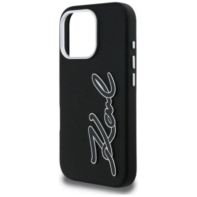 6. Karl Lagerfeld FW iPhone 16 Pro Hülle mit genarbtem Logo – Schwarz