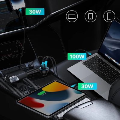 3. Baseus 160-W-Autoladegerät mit Qualcomm® Quick Charge™ 5-Technologie, 2x USB-C, 1x USB-A – Grau