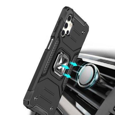 6. Wozinsky Ring Armor Tough Hybrid Case Cover + Magnethalter für Samsung Galaxy A73 silber