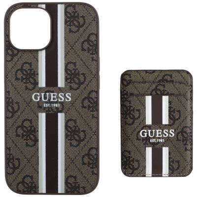 4. Guess 4G Stripes Case mit Magsafe Wallet für iPhone 15 Braun