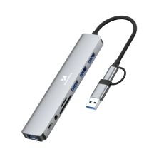 Wozinsky WAH-81 8-in-1 USB-Hub mit USB 3.0, SD-Kartenleser und Audioausgang – Grau