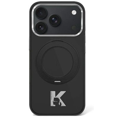 Karl Lagerfeld IML Ring Stand 360 Kameo Metal MagSafe Hülle für iPhone 17 Pro / 18 Pro - Schwarz