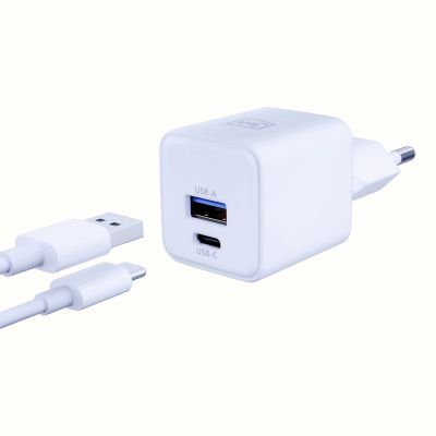2. 3mk Hyper GaN Ladegerät 20W QC4+ PD PPS USB-C USB-A Wandladegerät - Weiß