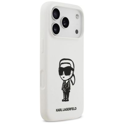 4. Karl Lagerfeld Silikonhülle mit Karl-Skizze und Logo (MagSafe) für iPhone 17 Pro – Weiß
