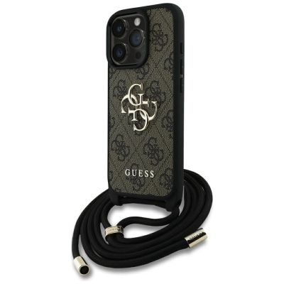 Guess 4G Big Logo Cord Stap Crossbody Case für iPhone 16 Pro Braun