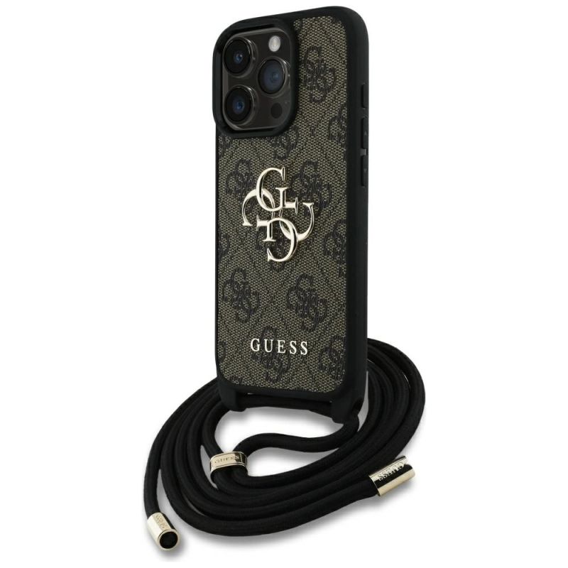 Guess 4G Big Logo Cord Stap Crossbody Case für iPhone 16 Pro Braun